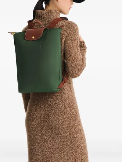 Longchamp Backpack With Adjustable Straps And Buckle Detail In Green