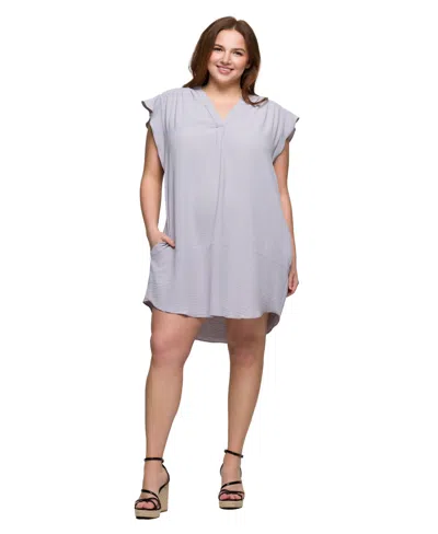 24seven Comfort Apparel Women's V Neck Cap Sleeve Knee Length Pocket Dress In Gray