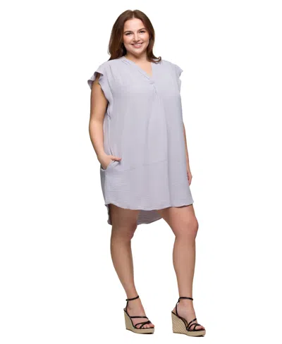 24seven Comfort Apparel Women's V Neck Cap Sleeve Knee Length Pocket Dress In Gray