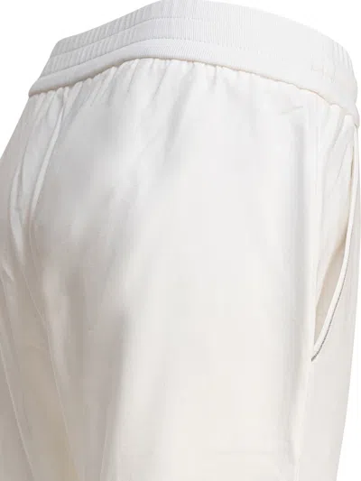 Brunello Cucinelli White Pants With Elastic Drawstring Waist And Monile Detail On The Pockets In White