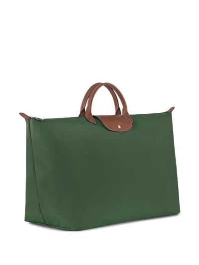 Longchamp Rectangular Duffel Bag With Calf Leather Accents In Green