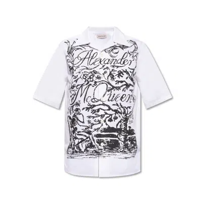 Alexander Mcqueen Blake Illustration Print Cotton Camp Shirt In Multi