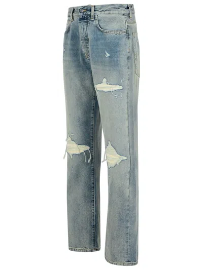 Amiri Straight Leg Mid-rise Distressed Trousers In Gray