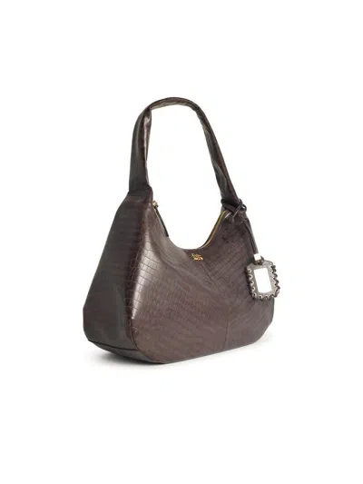 Ganni 'bou Croco Xxl' Brown Recycled Leather Blend Bag