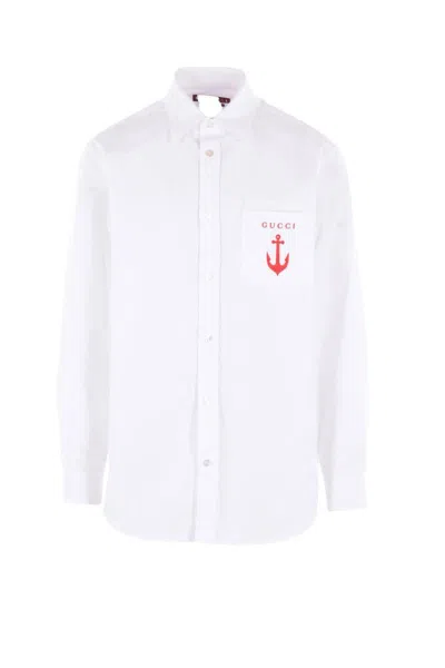 Gucci Anchor-embroidered Cotton Shirt