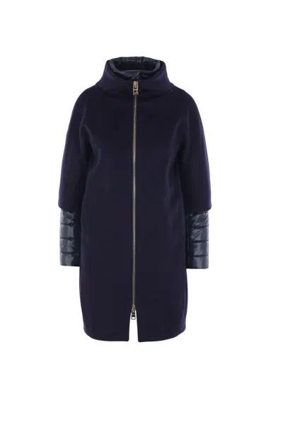 Herno Layered-sleeved Zip-up Down Coat In Blue