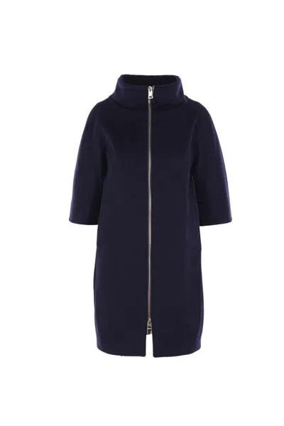 Herno Layered-sleeved Zip-up Down Coat In Blue