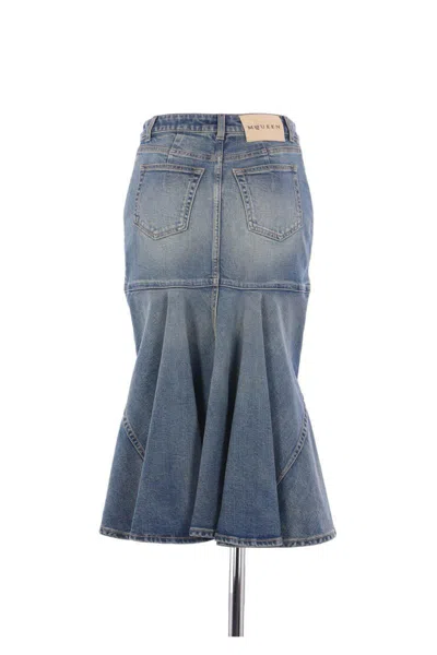 Alexander Mcqueen Denim Midi Skirt In Blue