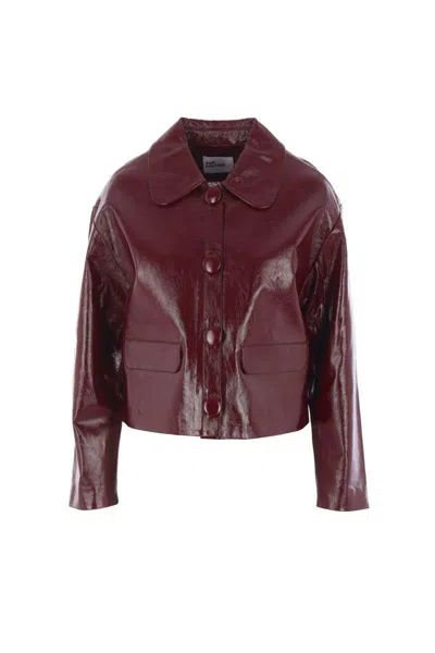 Self-portrait Womens Peter Pan Collar Boxy-fit Faux-leather Jacket Burgundy
