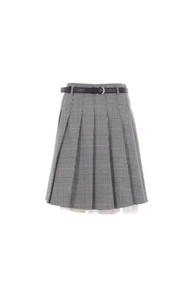 Self-portrait Prince Of Wales Check Pleated Midi Skirt In Gray