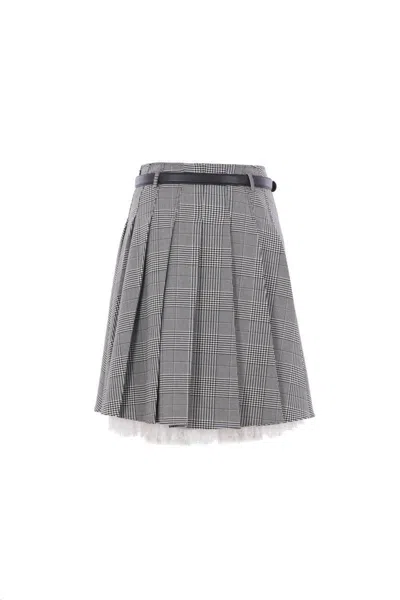 Self-portrait Prince Of Wales Check Pleated Midi Skirt In Gray