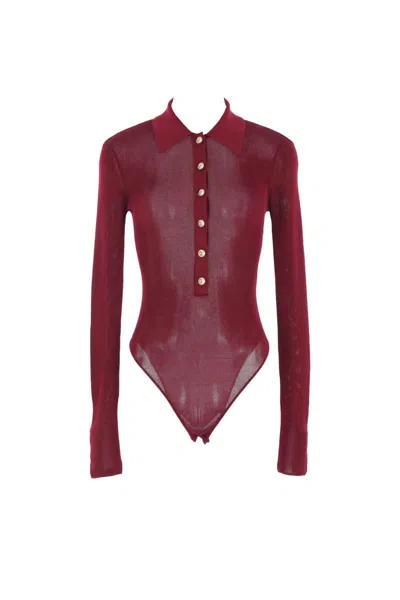 Self-portrait Self Portrait Women Burgundy Viscose Knit Long-sleeved Bodysuit In Burgundy