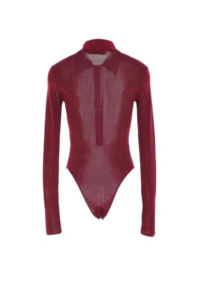 Self-portrait Self Portrait Women Burgundy Viscose Knit Long-sleeved Bodysuit In Burgundy