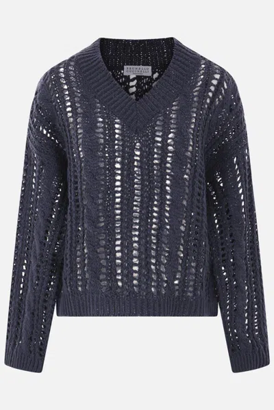 Brunello Cucinelli Open-knit Sweater In Gray