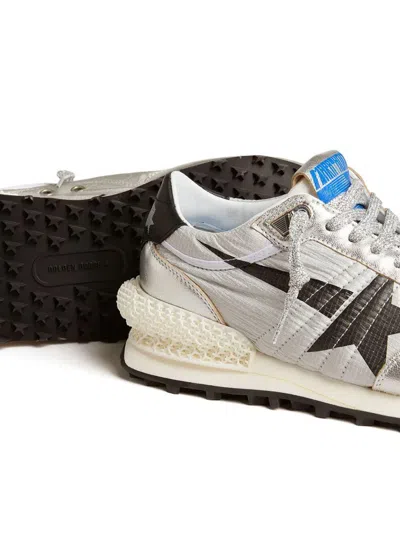 Golden Goose Marathon Nylon Sneakers With Silver Ripstop And Black Star Shoes