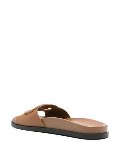 Gucci Leather Cut Flat Sole Sandals In Brown