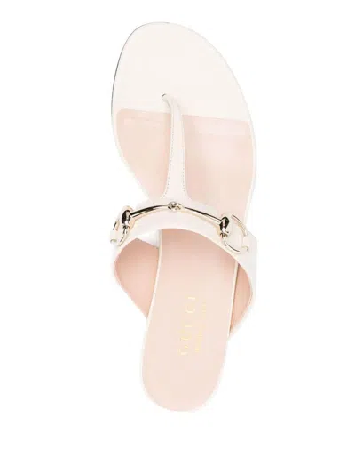 Gucci Lady Horsebit Leather Thong Sandals In White