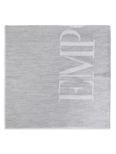 Emporio Armani Logo Cotton Blend Scarf In Gray