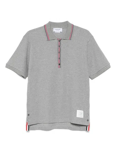 Thom Browne Short Sleeve Rib Cuff Polo With Rwb Stripe In Gray