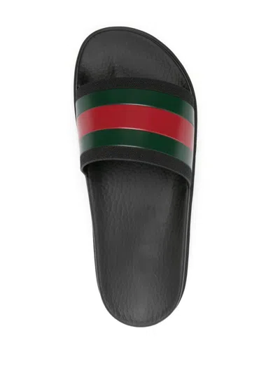 Gucci Pursuit Web Slides With Bold Stripes