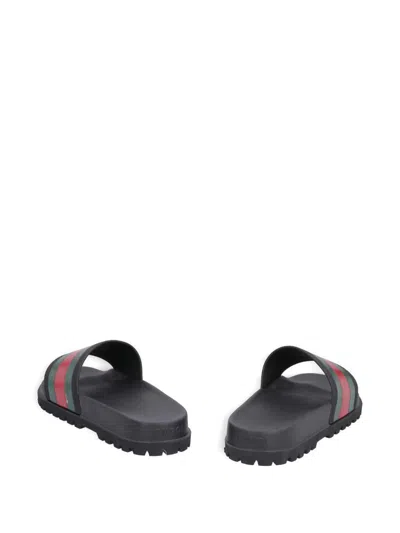 Gucci Pursuit Web Slides With Bold Stripes