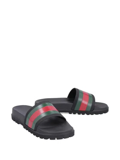 Gucci Pursuit Web Slides With Bold Stripes