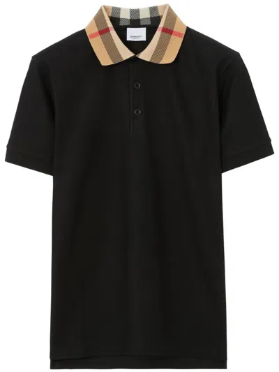 Burberry Cody Polo Shirt With Check Collar In Blue