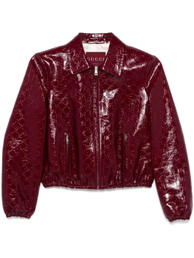 Gucci Women Gg Leather Jacket In Red