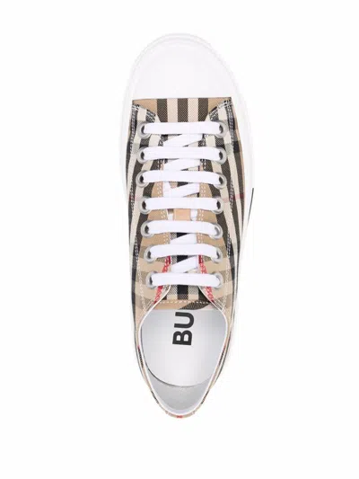 Burberry Beige Cotton Sneakers With Casual Chic Check Pattern