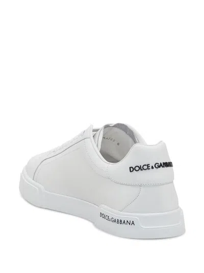 Dolce & Gabbana Leather Sneakers With Lateral Logo Patch In White