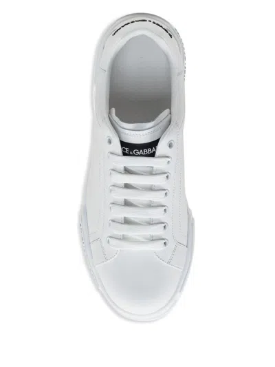 Dolce & Gabbana Leather Sneakers With Lateral Logo Patch In White