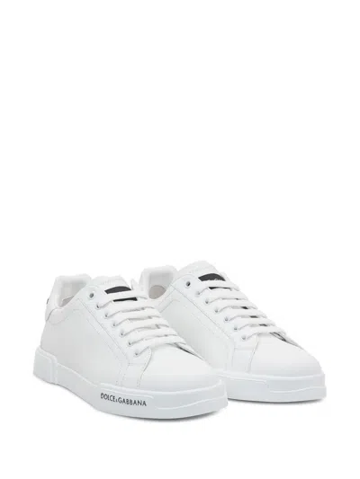 Dolce & Gabbana Leather Sneakers With Lateral Logo Patch In White