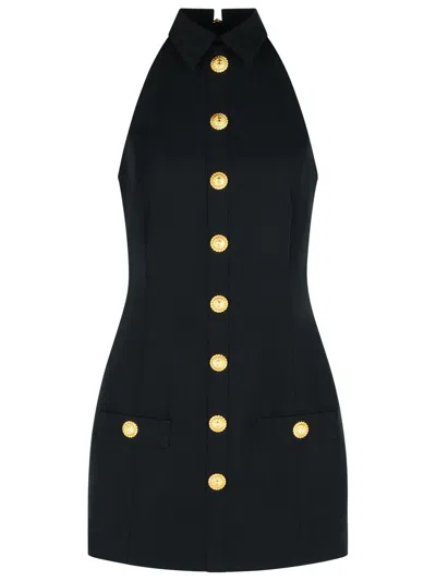 Balmain Black Wool Mini Dress In Black