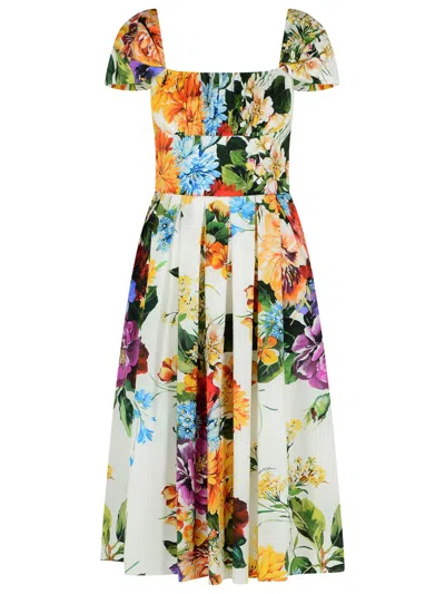 Dolce & Gabbana Flower Bouquet-print Poplin Dress In Multi