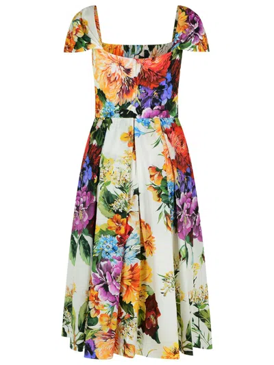 Dolce & Gabbana Flower Bouquet-print Poplin Dress In Multi
