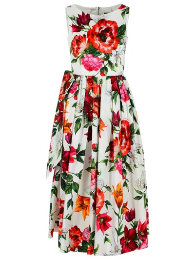 Dolce & Gabbana Flower-print Sleeveless Poplin Dress In Animal Print
