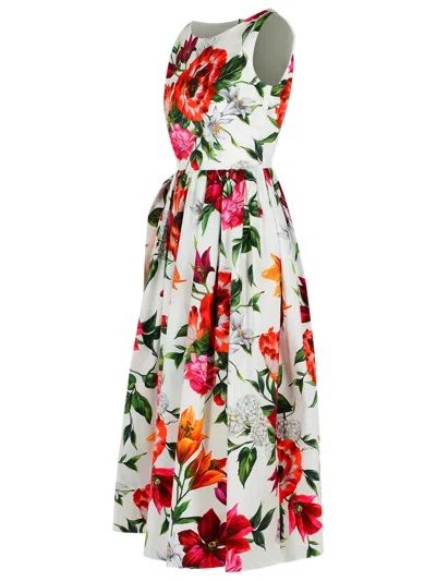 Dolce & Gabbana Flower-print Sleeveless Poplin Dress In Animal Print