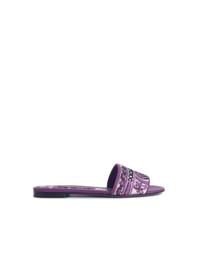 Dolce & Gabbana Dolce&gabbana Women Leather Dg Logo Sandals In Purple