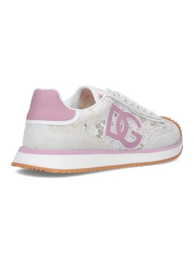 Dolce & Gabbana Dg Cushion Sneakers In Lace And Fabric In Multi