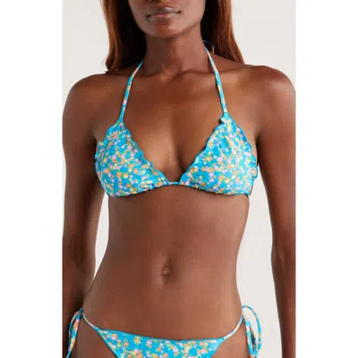 Kulani Kinis Lettuce Trim Bikini Top In Blue