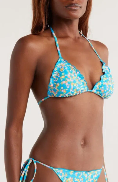 Kulani Kinis Lettuce Trim Bikini Top In Blue