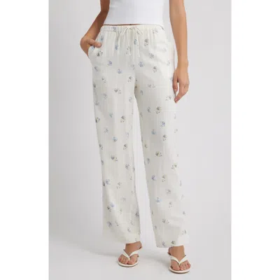 Wayf Blake Shell Print Linen Blend Drawstring Pants In White
