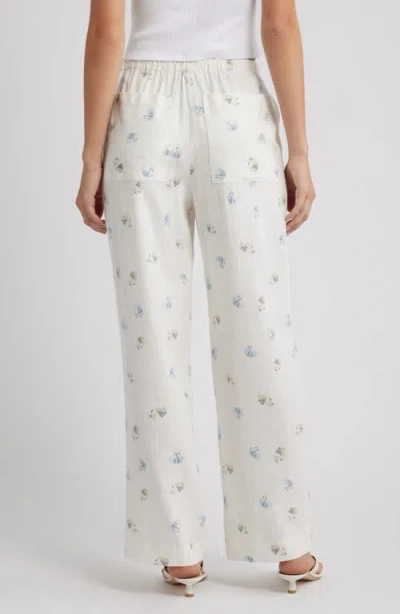 Wayf Blake Shell Print Linen Blend Drawstring Pants In White