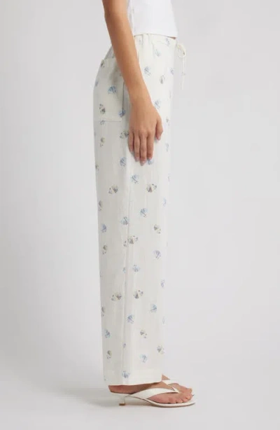 Wayf Blake Shell Print Linen Blend Drawstring Pants In White