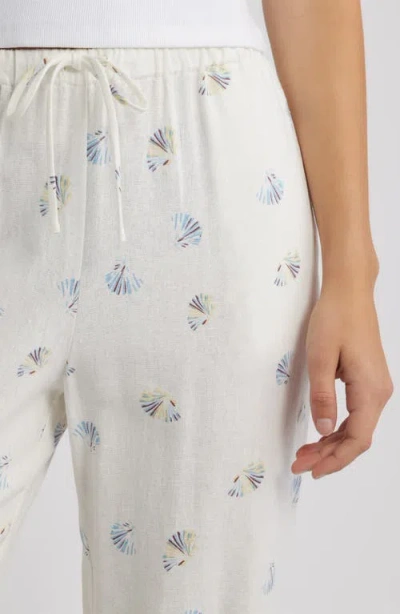 Wayf Blake Shell Print Linen Blend Drawstring Pants In White