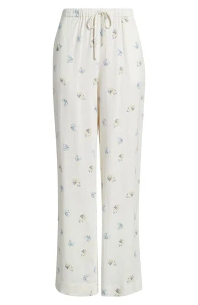 Wayf Blake Shell Print Linen Blend Drawstring Pants In White