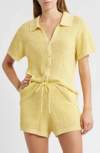 Wayf Sunny Open Stitch Button-up Sweater In Yellow