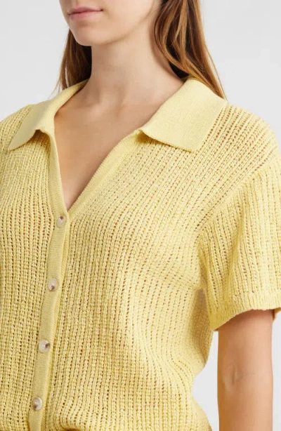 Wayf Sunny Open Stitch Button-up Sweater In Yellow
