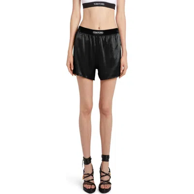 Tom Ford Hendrix Floral Stretch Silk Satin Pajama Shorts In Off White Black