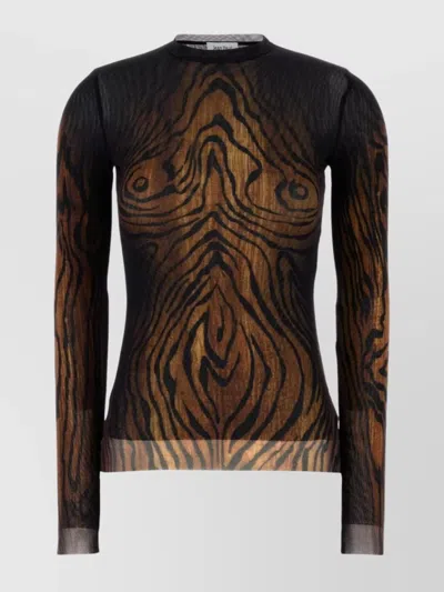 Jean Paul Gaultier Top The Wood In Tulle Stampato Donna In Brown